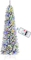 7.5ft Prelit Snow Flocked Pencil Tree