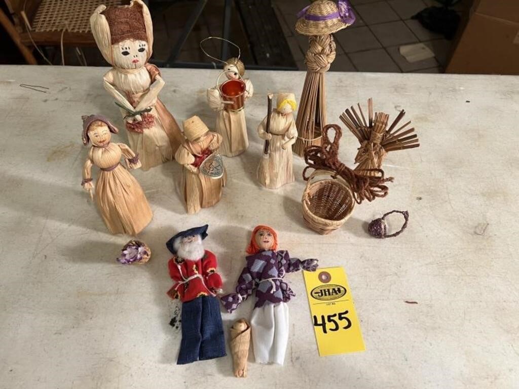 Corn Husk, Straw & Nut Head Dolls And