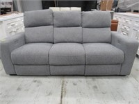 Grey Tweed Fabric Couch w/Two Electric Recliners