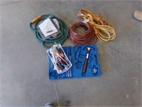 Misc. extension cords, hose and tools