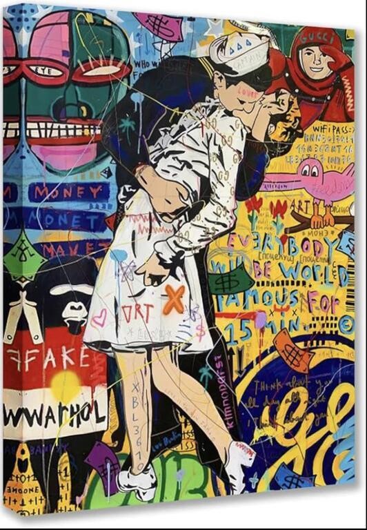 KISSING ON VJ DAY CANVAS POP ART 24X16INCH