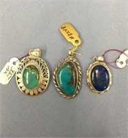 Lot with 3 pendants: two turquoise and silver pend