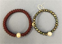 2 pearl and bead stretch bracelet   (2)