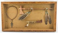 Framed Artifacts: Necklace, Pipe, and Pipestone
