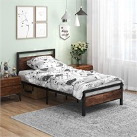 BOFENG Twin Size Bed Frame with Vintage Wood