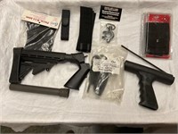 Assorted gun accessories and gun stock