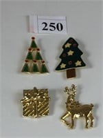 FOUR AAI CHRISTMAS PINS TWO TREES REINDEER AND