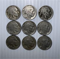 9 Buffalo Nickels: 1935PDS, 1936PDS, 1937PDS