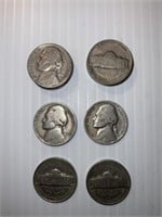10 Jefferson Nickels - 1939-1942