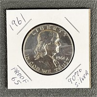 1961 Proof Ben Franklin Silver (90%) Half Dollar