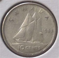Silver 1963 Canadian dime