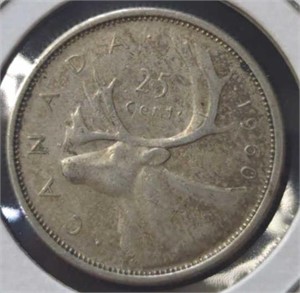 Silver 1960 Canadian quarter