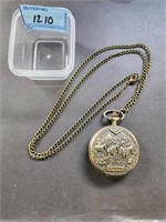 Bronze quartz pocket watch with chain; works per s