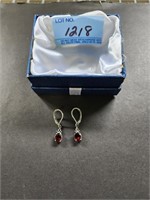 Garnet earrings; marked 925;  buyer must confirm a