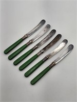 6 GREEN BAKELITE HANDLE BREAD & BUTTER KNIVES