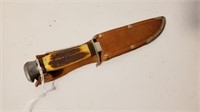 Knife w/ Leather Sheath 7 7/8"L.  8 1/2" Overall