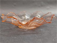 Pink Depression Glass Ruffled Edge Floral Bowl