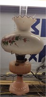 1930s Aladdin Rose Moonstone Oil Lamp +Orig Shade