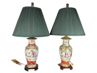 Vintage Famille Rose Style Asian Porcelain Lamps