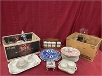 3 Box Lots Dishes, Vases, Hurricane Globes,