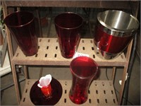 Red Glass Vases, Ice Bucket, Tenneesse Plate
