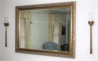 Framed Wall Mirror and Pr Sconces