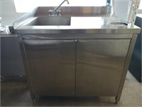 S/S 2 Door Work Cabinet w/ Sink & Hole for Rinse W