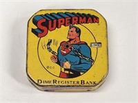 ANTIQUE TIN LITHO SUPERMAN DIME BANK