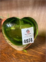 Green Glass Heart Paperweight