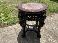 High Carved Teak Stand with Marble Insert