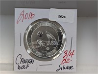 2016 3/4oz .999 Silv Canada Wolf $2