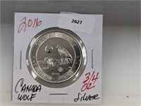 2016 3/4oz .999 Silv Canada Wolf $2