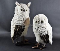 Pair of Feather & Plush Owls