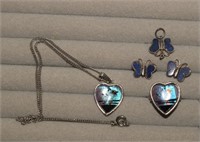 4pc Lot Butterfly Wing Necklace & Ring and Blue