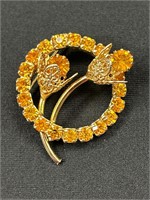Vintage Round Flower Floral Goldtone Brooch