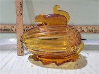 L.E SMITH AMBER GLASS SQUIRREL NUT / CANDY DISH