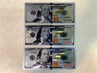 3 Foil $100 Dollar Bills