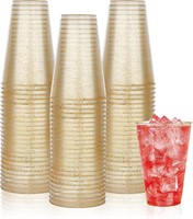 Vplus 100 Pack 14 OZ Gold Glitter Cups for Parties