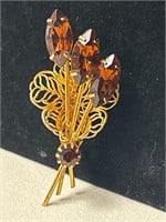 Vintage Goldtone with brown topaz brooch.