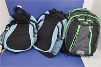 3 Backpacks(green-padded)-Excellent Condition