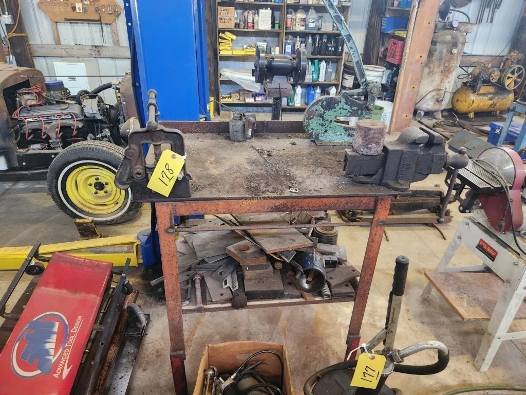 3x2' Metal Bench with Metal, Vise, Clamp