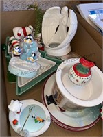 Box  lot Christmas decor including salt pepper