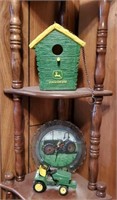 John Deere birdhouse, clock, toy