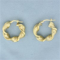 Italian Satin and High Polish Twisting Hoop Earrin