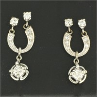 Diamond Lucky Horseshoe Dangle Earrings in 10k Whi