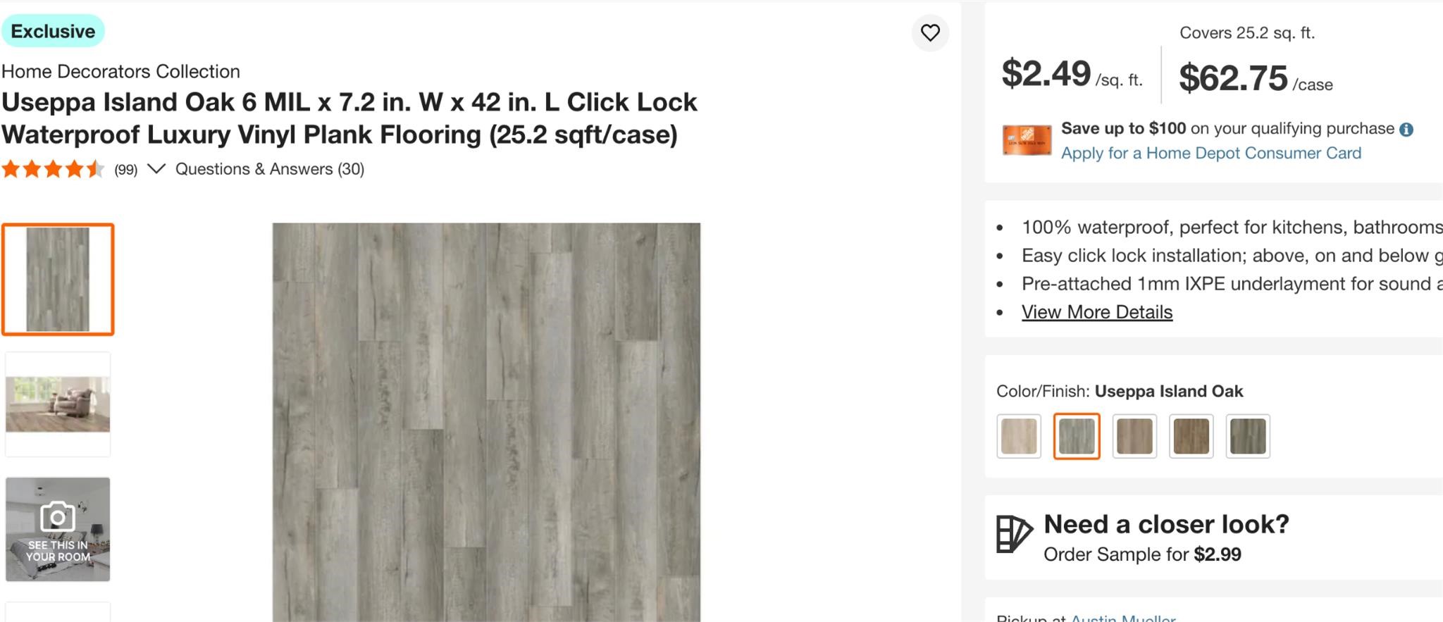 Vinyl Plank Flooring (25.2 sqft/case) $62.75/case