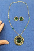 vintage "florenza" green stone brooch/necklace &