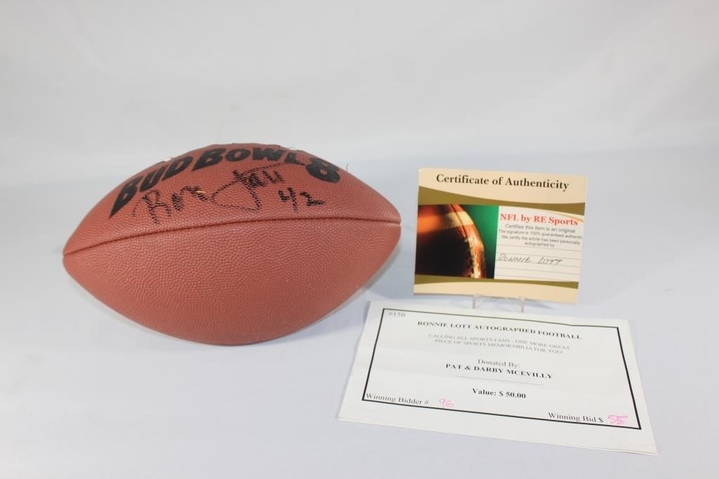 Ronnie Lott Autographed Football with COA