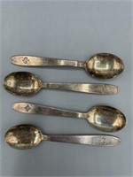 Set of four mini spoons stamped Sweden and extra