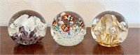 Three Glass Floral Paperweights - Murano & St.